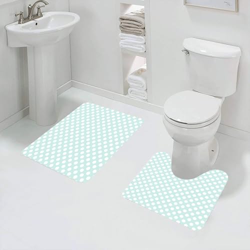 QRFASFZO Badezimmerteppich - Kit 2 Teile,Hellblau, Retro-Stil Polka Dots Soft Spot Baby Farben verblasst Kids1,absorbierbares waschbares Badezimmerteppich für Badewannen,Toiletten und Böden von QRFASFZO