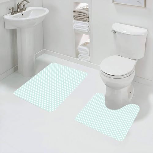 QRFASFZO Badezimmerteppich - Kit 2 Teile,Hellblau, Retro-Stil Polka Dots Soft Spot Baby Farben verblasst Kinder,absorbierbares waschbares Badezimmerteppich für Badewannen,Toiletten und Böden von QRFASFZO