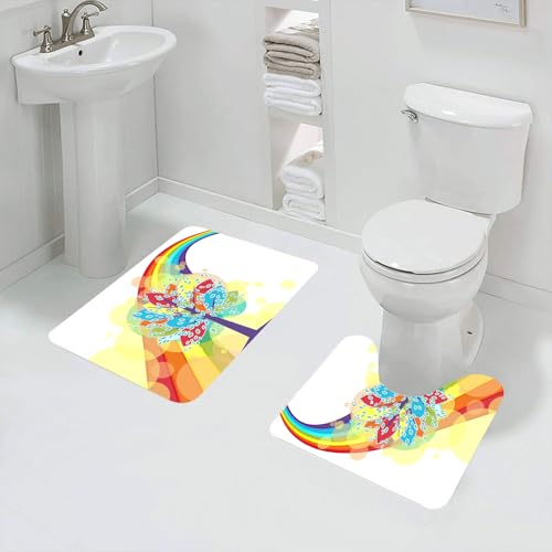 QRFASFZO Badezimmerteppich - Kit 2 Teile,Kunst, EIN wunderlicher bunter dorniger Baum vor dem Hintergrund eines Regenbo,absorbierbares waschbares Badezimmerteppich für Badewannen,Toiletten und Böden von QRFASFZO
