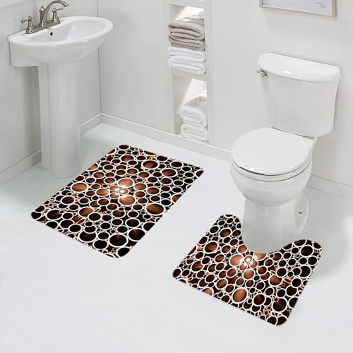 QRFASFZO Badezimmerteppich - Kit 2 Teile,Kupferdekor, Kupfer-Rundrohre 3D-Stil Display Industrie Thema Kreise, Zimt dun,absorbierbares waschbares Badezimmerteppich für Badewannen,Toiletten und Böden von QRFASFZO