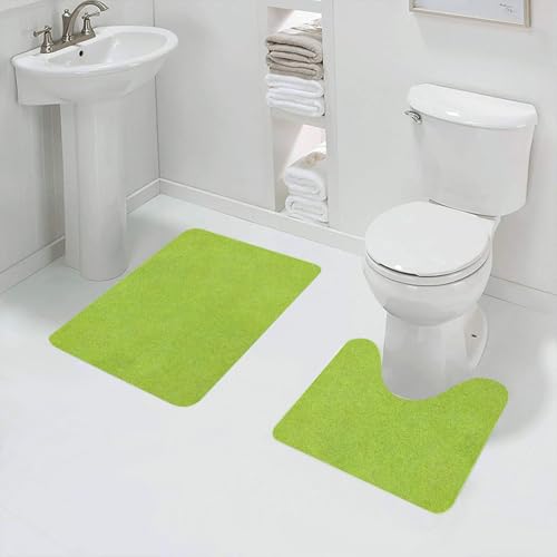 QRFASFZO Badezimmerteppich - Kit 2 Teile,Lebendig grüne Rasenlandschaft vermittelt EIN Gefühl von Ruhe und natürlicher,absorbierbares waschbares Badezimmerteppich für Badewannen,Toiletten und Böden von QRFASFZO