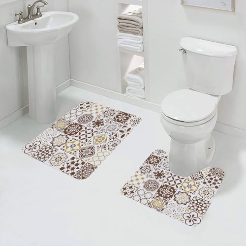 QRFASFZO Badezimmerteppich - Kit 2 Teile,Lissabon Azulejos Fliesen Vektormuster portugiesischen oder spanischen Retro-a,absorbierbares waschbares Badezimmerteppich für Badewannen,Toiletten und Böden QRFASFZO Badezimmerteppich - Kit 2 Teile,Lissabon Azulejos Fliesen Vektormuster portugiesischen oder spanischen Retro-a,absorbierbares waschbares Badezimmerteppich für Badewannen,Toiletten und Böden von QRFASFZO