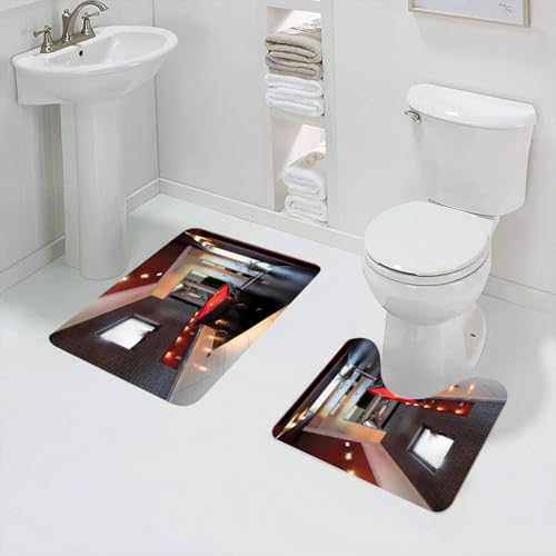 QRFASFZO Badezimmerteppich - Kit 2 Teile,Modernes Dekor, Haus mit Snooker-Tisch Hobby Pool Spiel Wohnung Möbel Freizeit,absorbierbares waschbares Badezimmerteppich für Badewannen,Toiletten und Böden von QRFASFZO