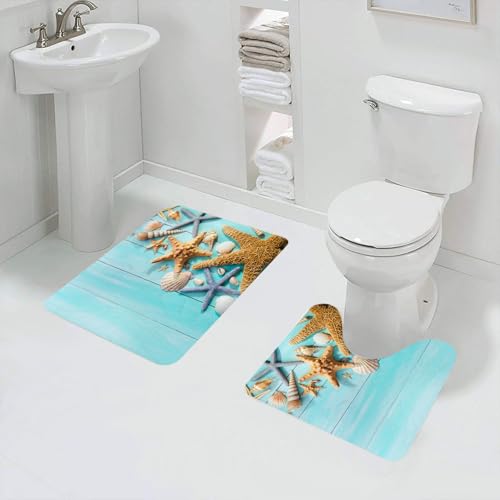 QRFASFZO Badezimmerteppich - Kit 2 Teile,Muschel Seestern Muschel Muschel Türkis Holzbrett Frisches Ozean Design,absorbierbares waschbares Badezimmerteppich für Badewannen,Toiletten und Böden QRFASFZO Badezimmerteppich - Kit 2 Teile,Muschel Seestern Muschel Muschel Türkis Holzbrett Frisches Ozean Design,absorbierbares waschbares Badezimmerteppich für Badewannen,Toiletten und Böden von QRFASFZO