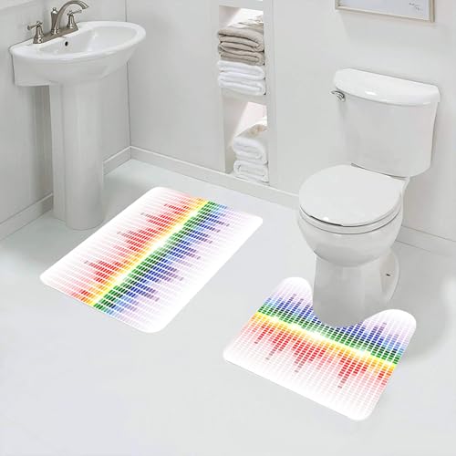 QRFASFZO Badezimmerteppich - Kit 2 Teile,Musik, Rainbow Shining Digital Equalizer Verstärker Club Aufnahmegeräte,absorbierbares waschbares Badezimmerteppich für Badewannen,Toiletten und Böden von QRFASFZO