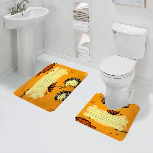 QRFASFZO Badezimmerteppich - Kit 2 Teile,Notizbuch-Cover-Design mit Zwei Igeln im Herbst-Vektor,absorbierbares waschbares Badezimmerteppich für Badewannen,Toiletten und Böden von QRFASFZO