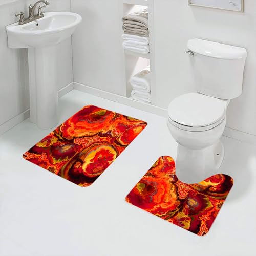 QRFASFZO Badezimmerteppich - Kit 2 Teile,Rot Batik-Abstrakte Bunte Lebendige Fraktale Kraft Vintage Aquarell Muster Mal,absorbierbares waschbares Badezimmerteppich für Badewannen,Toiletten und Böden von QRFASFZO