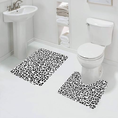QRFASFZO Badezimmerteppich - Kit 2 Teile,Schwarz-weißer Leopard, monochromer Leopard – inspirierende Design-, Mode- und,absorbierbares waschbares Badezimmerteppich für Badewannen,Toiletten und Böden von QRFASFZO