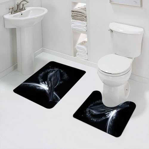 QRFASFZO Badezimmerteppich - Kit 2 Teile,Sci-Fi-Raumschiff fliegt in der Nähe der Erde, Raumschiff und Erde, futuristis,absorbierbares waschbares Badezimmerteppich für Badewannen,Toiletten und Böden von QRFASFZO