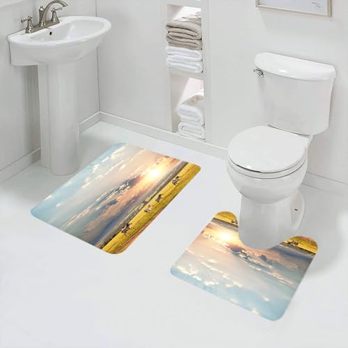 QRFASFZO Badezimmerteppich - Kit 2 Teile,Sonnenuntergang über Savannah, Zebra überquert anmutig das goldene Feld unter,absorbierbares waschbares Badezimmerteppich für Badewannen,Toiletten und Böden von QRFASFZO