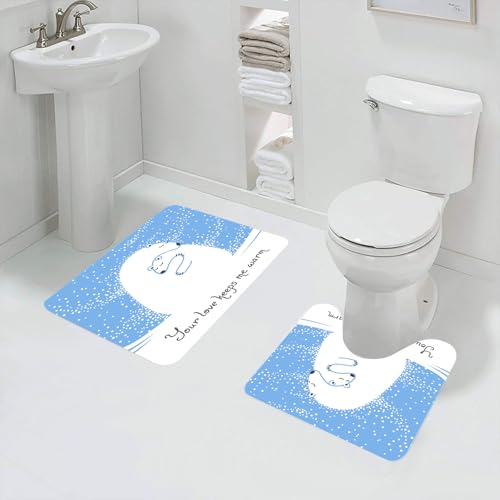 QRFASFZO Badezimmerteppich - Kit 2 Teile,Tierische Mutter Eisbär umarmt Ihr Baby im Schnee Nord WLiebe,absorbierbares waschbares Badezimmerteppich für Badewannen,Toiletten und Böden von QRFASFZO