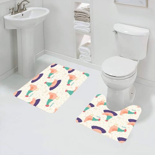 QRFASFZO Badezimmerteppich - Kit 2 Teile,Vektor hell cremefarbene Hühner Nahtloser Musterhintergrund. Perfekt für Stoff,absorbierbares waschbares Badezimmerteppich für Badewannen,Toiletten und Böden von QRFASFZO