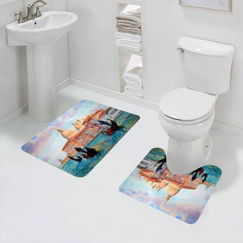 QRFASFZO Badezimmerteppich - Kit 2 Teile,Venedig, Aquarellmalerei der ruhigen Landschaft von Venedig,absorbierbares waschbares Badezimmerteppich für Badewannen,Toiletten und Böden von QRFASFZO