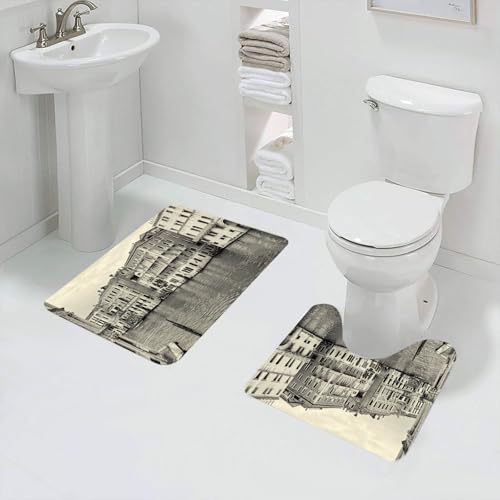 QRFASFZO Badezimmerteppich - Kit 2 Teile,Venedig, altes Foto der italienischen Stadt Venedig, Vintage-Filtereffekt und,absorbierbares waschbares Badezimmerteppich für Badewannen,Toiletten und Böden von QRFASFZO