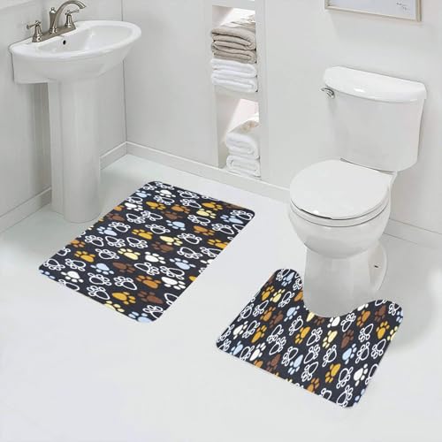 QRFASFZO Badezimmerteppich - Kit 2 Teile,Verschiedene Bunte Pfotenabdruckmuster auf schwarzer Leinwand verbreiten eine,absorbierbares waschbares Badezimmerteppich für Badewannen,Toiletten und Böden QRFASFZO Badezimmerteppich - Kit 2 Teile,Verschiedene Bunte Pfotenabdruckmuster auf schwarzer Leinwand verbreiten eine,absorbierbares waschbares Badezimmerteppich für Badewannen,Toiletten und Böden von QRFASFZO