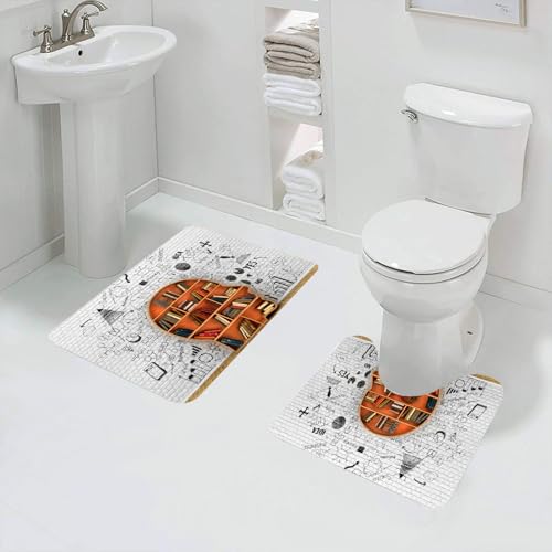 QRFASFZO Badezimmerteppich - Kit 2 Teile,Weisheit Holz Bücherregal Form Menschlicher Kopf Bücher Abstrakt Wissen Bildun,absorbierbares waschbares Badezimmerteppich für Badewannen,Toiletten und Böden von QRFASFZO