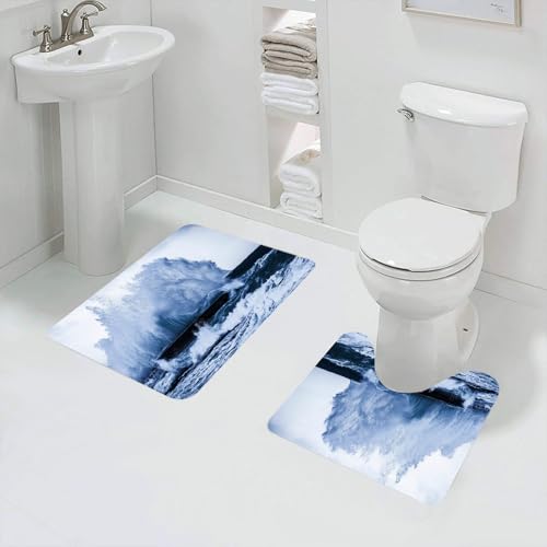 QRFASFZO Badezimmerteppich - Kit 2 Teile,Welle, dramatische Küste, große, Starke Flut in Aktion, Taifun, Naturgewalten,absorbierbares waschbares Badezimmerteppich für Badewannen,Toiletten und Böden von QRFASFZO