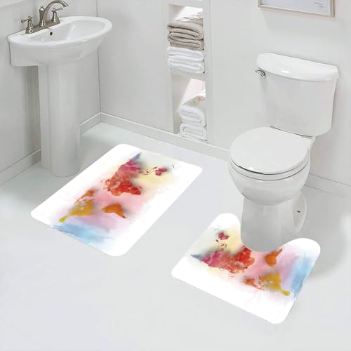 QRFASFZO Badezimmerteppich - Kit 2 Teile,Weltkarte, Aquarell-Weltkarte mit Palette,absorbierbares waschbares Badezimmerteppich für Badewannen,Toiletten und Böden von QRFASFZO