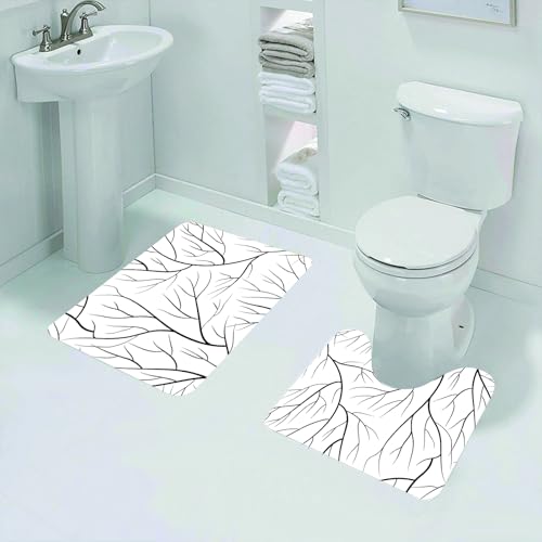 QRFASFZO Badezimmerteppich - Kit 2 Teile,Winter, Winterbaum ohne Blätter, Naturthema, zarte Zweige, Muster im japanisch,absorbierbares waschbares Badezimmerteppich für Badewannen,Toiletten und Böden von QRFASFZO