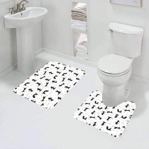 QRFASFZO Badezimmerteppich - Kit 2 Teile,Yoga-Posen und Übungen für Hunde. Dackel.,absorbierbares waschbares Badezimmerteppich für Badewannen,Toiletten und Böden von QRFASFZO