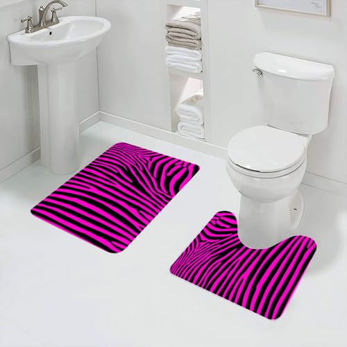QRFASFZO Badezimmerteppich - Kit 2 Teile,Zebra-Print, Zebra-Muster-Print Wildtier-Haut-Stil Dekorative stilisierte Illu,absorbierbares waschbares Badezimmerteppich für Badewannen,Toiletten und Böden von QRFASFZO