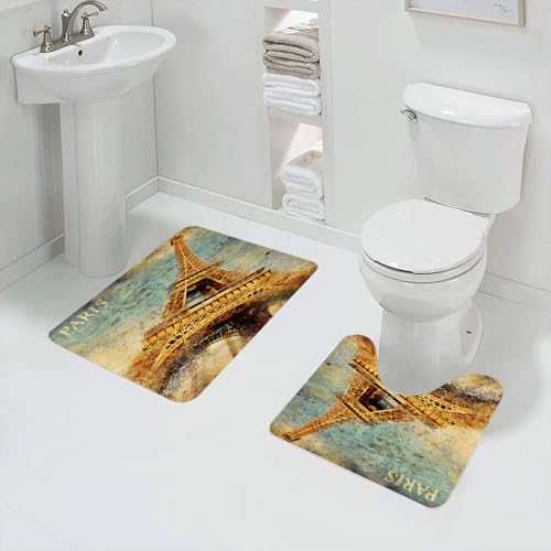 QRFASFZO Badezimmerteppich - Kit 2 Teile,Zeitloser Pariser Vintage-Eiffelturm, Der Retro-Charme des Eiffelturms, Eiffel,absorbierbares waschbares Badezimmerteppich für Badewannen,Toiletten und Böden von QRFASFZO