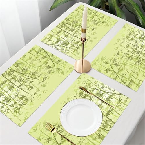 QRFASFZO Gewebte Platzsets Tischsets 6 er Set Vinyl Hitzebeständig Platzdeckchen Antifouling und Waschbar,Bambusdekoration - ruhige grüne Bambusstämme und Blätter auf grünem Hintergrund,45x30cm von QRFASFZO