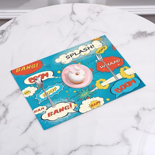 QRFASFZO Gewebte Platzsets Tischsets 6 er Set Vinyl Hitzebeständig Platzdeckchen Antifouling und Waschbar,Muster Comic-Sprechblasen im Pop-Art-Stil,45x30cm QRFASFZO Gewebte Platzsets Tischsets 6 er Set Vinyl Hitzebeständig Platzdeckchen Antifouling und Waschbar,Muster Comic-Sprechblasen im Pop-Art-Stil,45x30cm von QRFASFZO