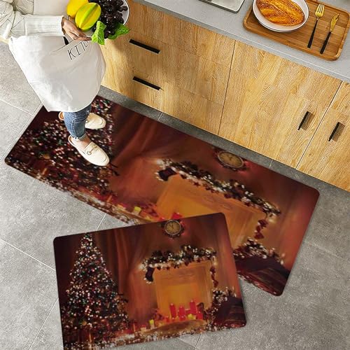 QRFASFZO Küchenteppiche 2 Stück, Rutschfestes Küchenmatten,Romantisches Neujahr Weihnachten Modern,Pflegeleicht, Anti-Müdigkeit Küchenteppich Teppich Läufer für Küche (45x70+45x120cm) von QRFASFZO