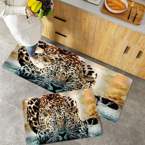 QRFASFZO Küchenteppiche 2 Stück, Rutschfestes Küchenmatten,Tiere Digitaldruck Tier Tiger Design,Pflegeleicht, Anti-Müdigkeit Küchenteppich Teppich Läufer für Küche (45x70+45x120cm) von QRFASFZO