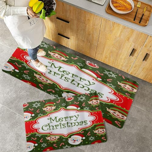 QRFASFZO Küchenteppiche 2 Stück, Rutschfestes Küchenmatten,Xmas Elf Candy Weihnachten,Pflegeleicht, Anti-Müdigkeit Küchenteppich Teppich Läufer für Küche (45x70+45x120cm) von QRFASFZO