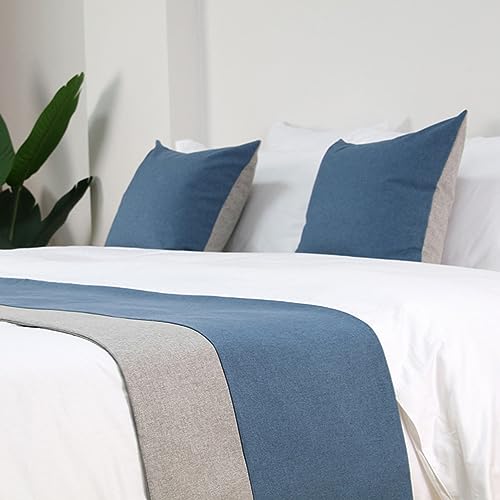 QRGMKL 2023 Neue Bettläufer Kontrastfarbe Bettschals Europäischer Stil Moderner Bettwäscheschutz Patchwork-Tagesdecke für Schlafzimmer und Hotel-Light Blue||2 Pillowcases(45X45cm) von QRGMKL