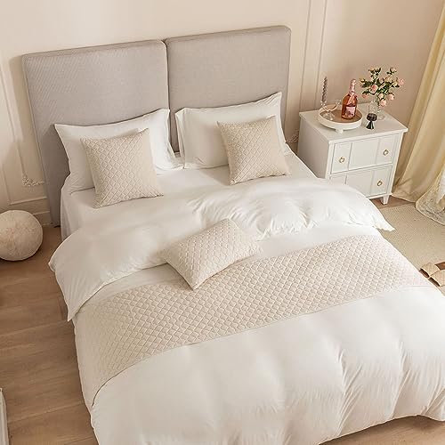 QRGMKL Einfarbiger Bettschal Tagesdecke mit einfachem Rautenmuster Bettläufer Super weicher Samtbettwäscheschutz für Hotelschlafzimmer Hochzeitszimmer-Beige||2 Pillowcases(30X50cm) von QRGMKL