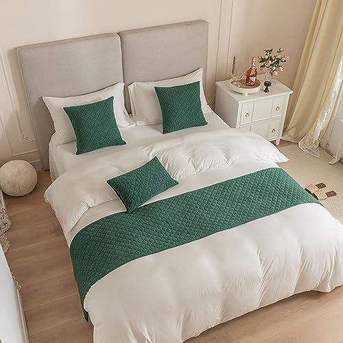 QRGMKL Einfarbiger Bettschal Tagesdecke mit einfachem Rautenmuster Bettläufer Super weicher Samtbettwäscheschutz für Hotelschlafzimmer Hochzeitszimmer-Green||2 Pillowcases(45X45cm) von QRGMKL