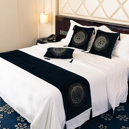 QRGMKL Europäischer Stil Bettläufer Hotel Bettschal Tagesdecken Bettdecken Luxus Bettläufer und passende Kissen Schlafzimmer Bettwäscheschutz-Black||240X45cm for 1.8m Bed von QRGMKL