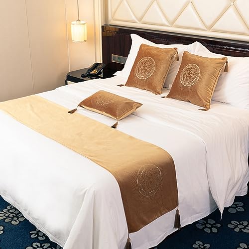 QRGMKL Europäischer Stil Bettläufer Hotel Bettschal Tagesdecken Bettdecken Luxus Bettläufer und passende Kissen Schlafzimmer Bettwäscheschutz-Gold||180X45cm for 1.2m Bed von QRGMKL