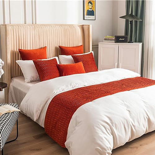 QRGMKL Neue Luxus-Tagesdecke Bettläufer Nordeuropa Bettschal Weicher einfarbiger Schlafzimmer Hotel Bettwäscheschutz - beidseitig erhältlich-Red||240X45cm for 1.8m Bed von QRGMKL