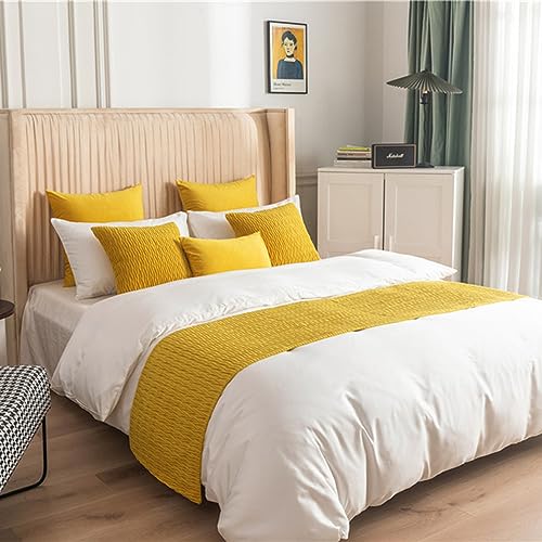 QRGMKL Neue Luxus-Tagesdecke Bettläufer Nordeuropa Bettschal Weicher einfarbiger Schlafzimmer Hotel Bettwäscheschutz - beidseitig erhältlich-Yellow B||240X45cm for 1.8m Bed von QRGMKL