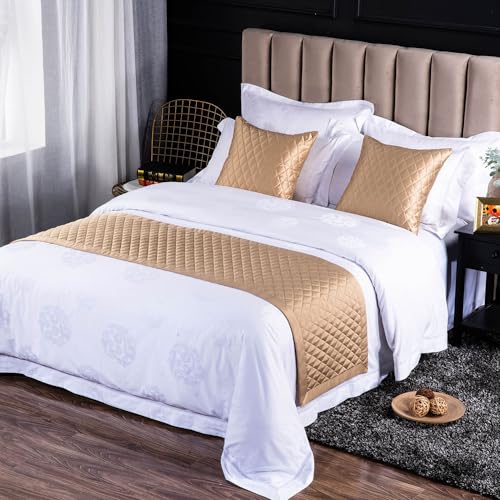 QRGMKL Neue einfarbige Bettläufer weiche, hautfreundliche Bettschals Hochpräzise geometrische Jacquard-Bettwäsche-Schutz-Tagesdecke für das Heimschlafzimmer Hotel-Gold C||180X50cm for 1.2m Bed von QRGMKL