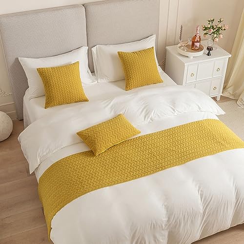 QRGMKL Neue einfarbige bettläufer weizenähren Muster bettschal tagesdecke super weiche einfache bettwäsche dekor bettläufer für Hotel und Schlafzimmer-Yellow||240X45cm for 1.8m Bed von QRGMKL