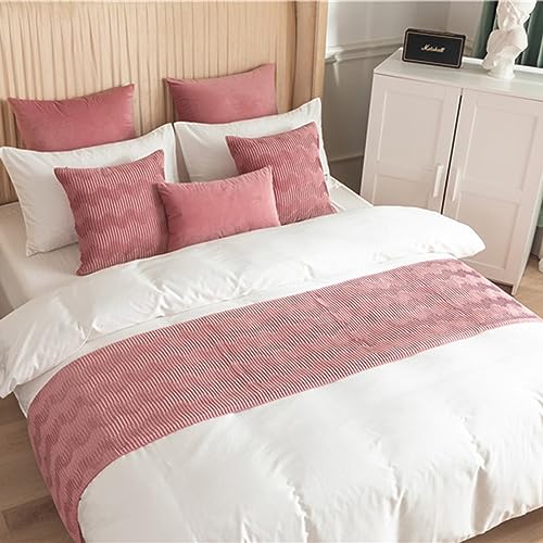 QRGMKL Neue wellenlinien Bett läufer Nord Europa bettschal einfache einfarbige samt bettläufer und passende Kissen für Schlafzimmer Hotel-Pink||210X45cm for 1.5m Bed von QRGMKL