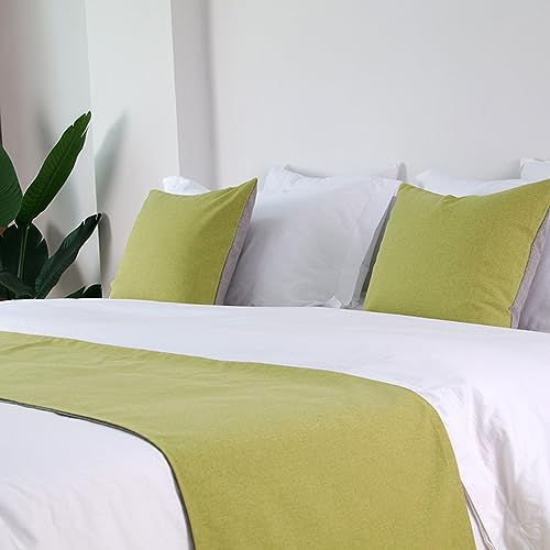 QRGMKL Nordeuropa Bettläufer und passende Kissen Moderner einfacher Bettläufer für das Fußende des Bettes Einfarbiger weicher Bettschalschutz für Schlafzimmer Hotel-Green||2 Pillowcases(45X45cm) von QRGMKL