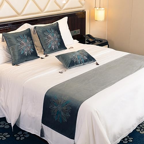 QRGMKL Premium-Bettläufer und passende Kissen Blumen-Bettläufer Bettschal im europäischen Stil Tagesdecken Bettdecke für Schlafzimmer Hotel-Gray||210X45cm for 1.5m Bed von QRGMKL