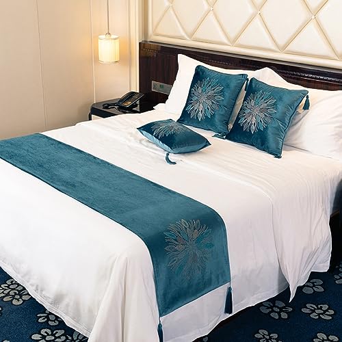 QRGMKL Premium-Bettläufer und passende Kissen Blumen-Bettläufer Bettschal im europäischen Stil Tagesdecken Bettdecke für Schlafzimmer Hotel-Lake Blue||240X45cm for 1.8m Bed von QRGMKL