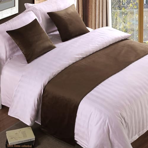 QRGMKL Premium Samt Bettläufer Tagesdecke, weich kein verblassender Bettschal Läufer für Schlafzimmer Hochzeitszimmer Home Hotel Bettwäsche Dekorationen-Coffee||240X50cm for 1.8m Bed von QRGMKL