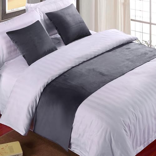 QRGMKL Premium Samt Bettläufer Tagesdecke, weich kein verblassender Bettschal Läufer für Schlafzimmer Hochzeitszimmer Home Hotel Bettwäsche Dekorationen-Gray||240X50cm for 1.8m Bed von QRGMKL