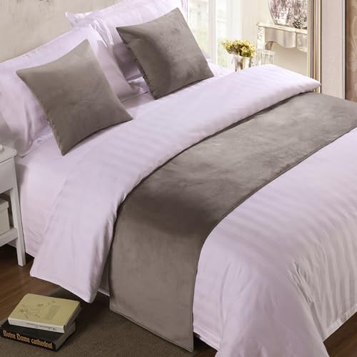 QRGMKL Premium Samt Bettläufer Tagesdecke, weich kein verblassender Bettschal Läufer für Schlafzimmer Hochzeitszimmer Home Hotel Bettwäsche Dekorationen-Light Gray||240X50cm for 1.8m Bed von QRGMKL
