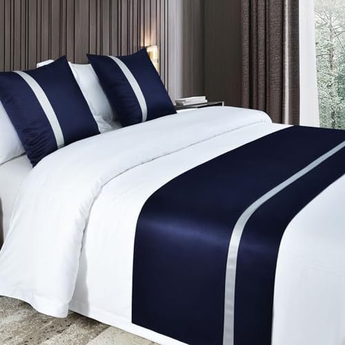 QRGMKL Seidig weiche Bettläufer und passende Kissen einfarbiger Bettschal Bettläufer für das Fußende des Bettes Kontrastfarben Tagesdecke Hotelbettwäscheschutz-Dark Blue||210X50cm for 1.5m Bed von QRGMKL