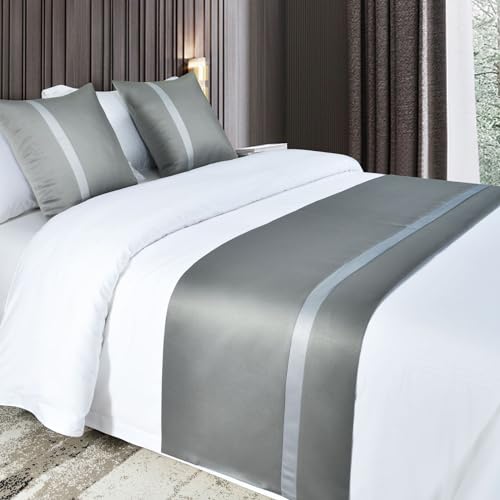 QRGMKL Seidig weiche Bettläufer und passende Kissen einfarbiger Bettschal Bettläufer für das Fußende des Bettes Kontrastfarben Tagesdecke Hotelbettwäscheschutz-Gray||240X50cm for 1.8m Bed von QRGMKL