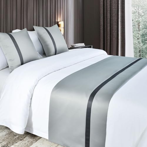 QRGMKL Seidig weiche Bettläufer und passende Kissen einfarbiger Bettschal Bettläufer für das Fußende des Bettes Kontrastfarben Tagesdecke Hotelbettwäscheschutz-Light Gray||2 Pillowcases(50X50cm) von QRGMKL